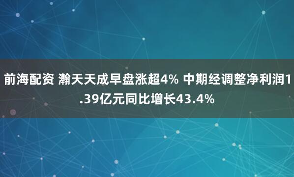 前海配资 瀚天天成早盘涨超4% 中期经调整净利润1.39亿元同比增长43.4%